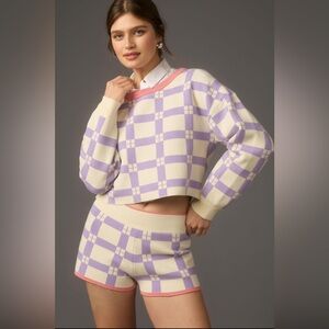 Anthropologie Daily Practice Gingham Lilac 2 Piece Size L